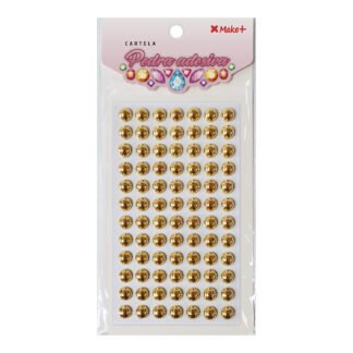 CARTELA PEDRA ADESIVA - MEIA PEROLA 10MM OURO METALIZADO "I"