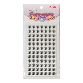 CARTELA PEDRA ADESIVA - MEIA PEROLA 10MM PRATA METALIZADO "I"