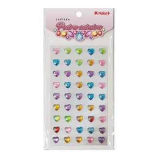 CARTELA PEDRA ADESIVA - CORAÇÃO COLORIDO 10MM"E"