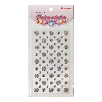CARTELA PEDRA ADESIVA - ROSAS PRATA METALIZADO 10MM"F"