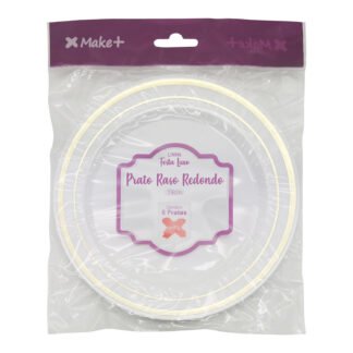 ACESSORIO DE FESTA Prato Raso Redondo 19 cm Listras - Festa Luxo Dourado - Pcte c/ 6 Und