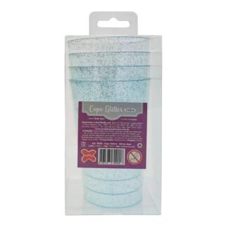 ACESSORIO FESTA COP. 340 ML - Glitter Azul - Caixa c/ 4 Und