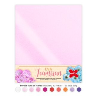 Eva Foamiran 30x35cm 0.7mm para flores pct c/ 10 fls - Sortido Tons de Flores (Rosa Alagodão doce / Rosa Bebe / Rosa / Pink / Salmão / Lilas / Roxo/ Vermelho / Branco/ Laranja)