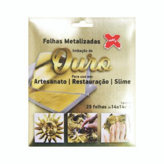 Folha Decorativa Ouro - 14*14Cm C/ 25 Folhas P/ Envelope