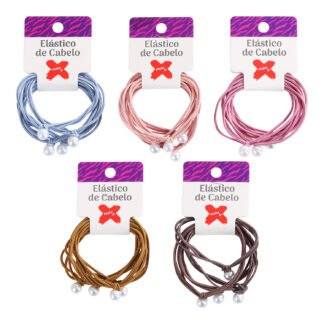 Elastico de Cabelo Pérola - Cores Diversas (4,5cm) - BL c/ 2 - Pcte c/ 12