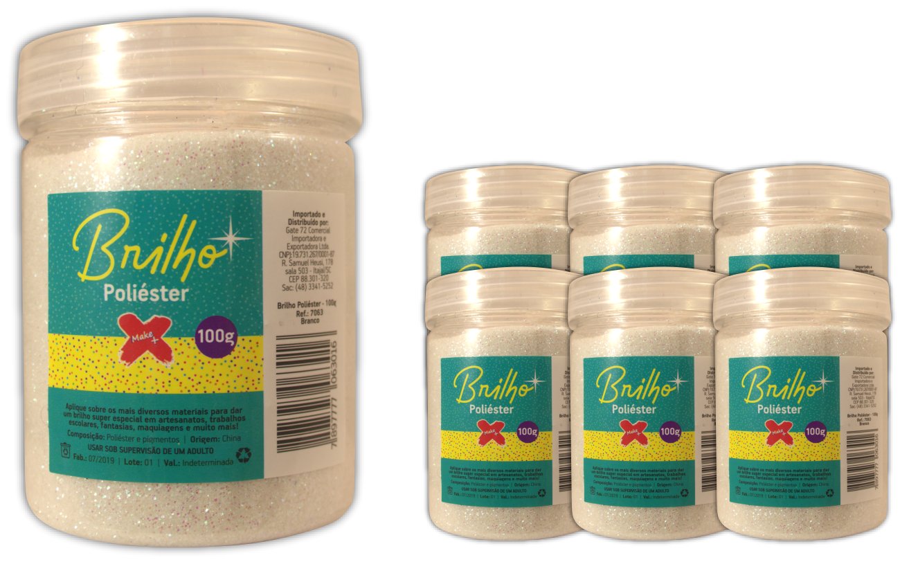 Glitter Poliester Pote 100 grs c/ 6 Branco