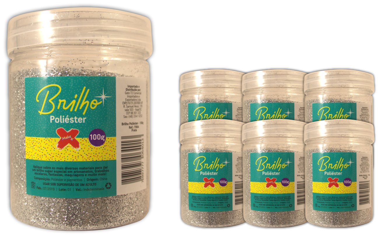 Glitter Poliester Pote 100 grs c/ 6 Prata