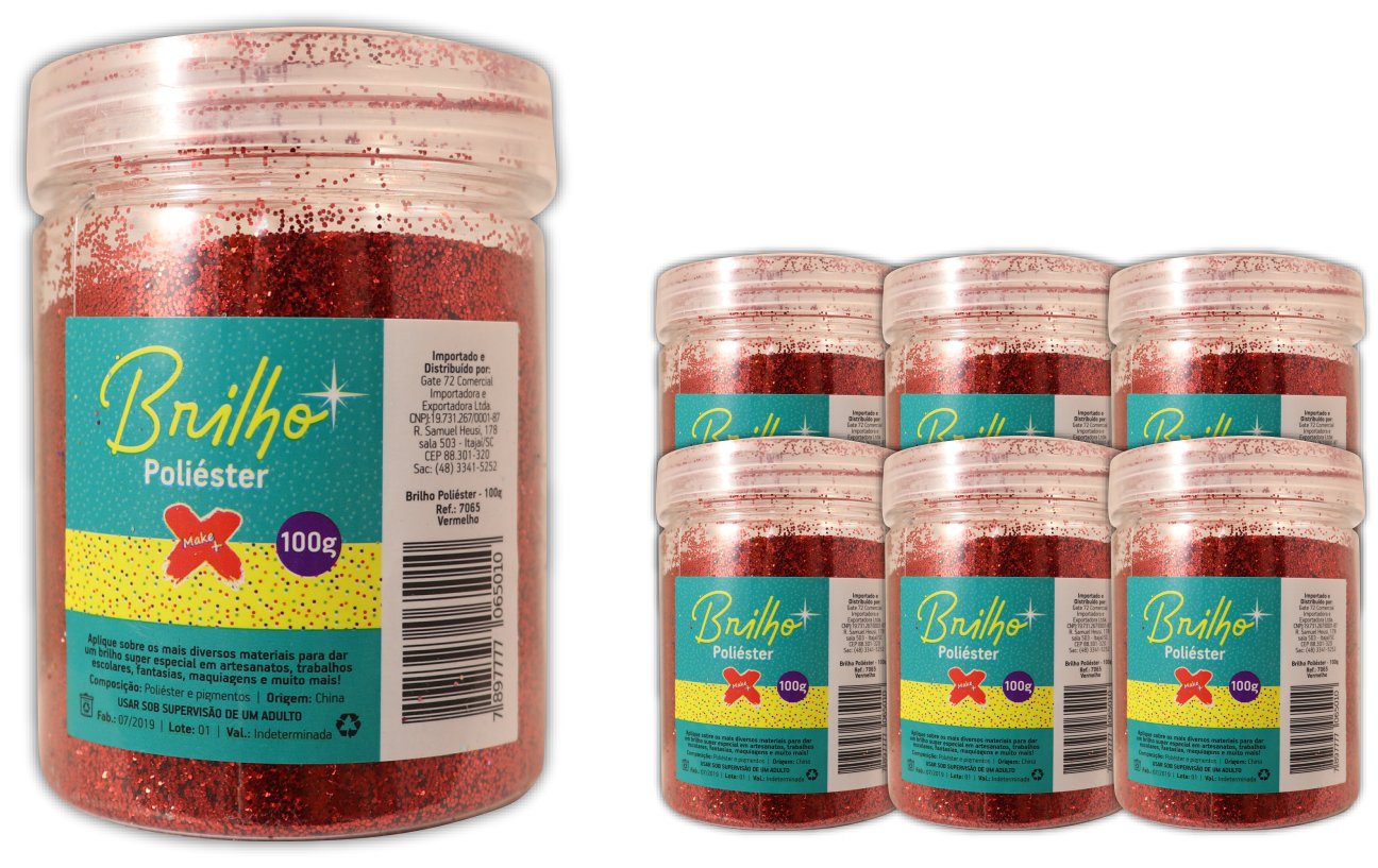Glitter Poliester Pote 100 grs c/ 6 Vermelho