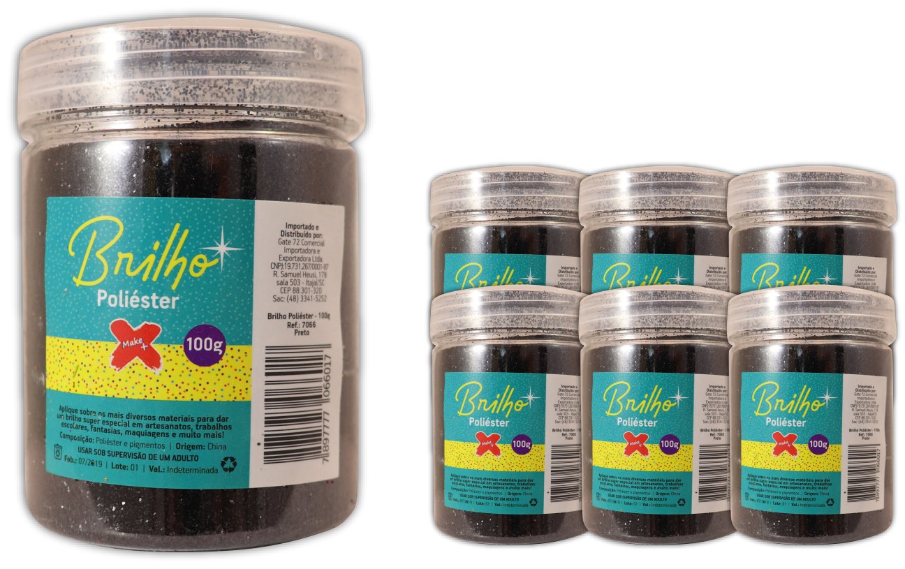 Glitter Poliester Pote 100 grs c/ 6 Preto