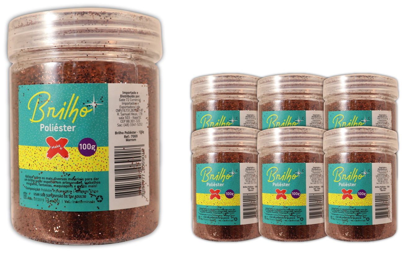 Glitter Poliester Pote 100 grs c/ 6 Marrom