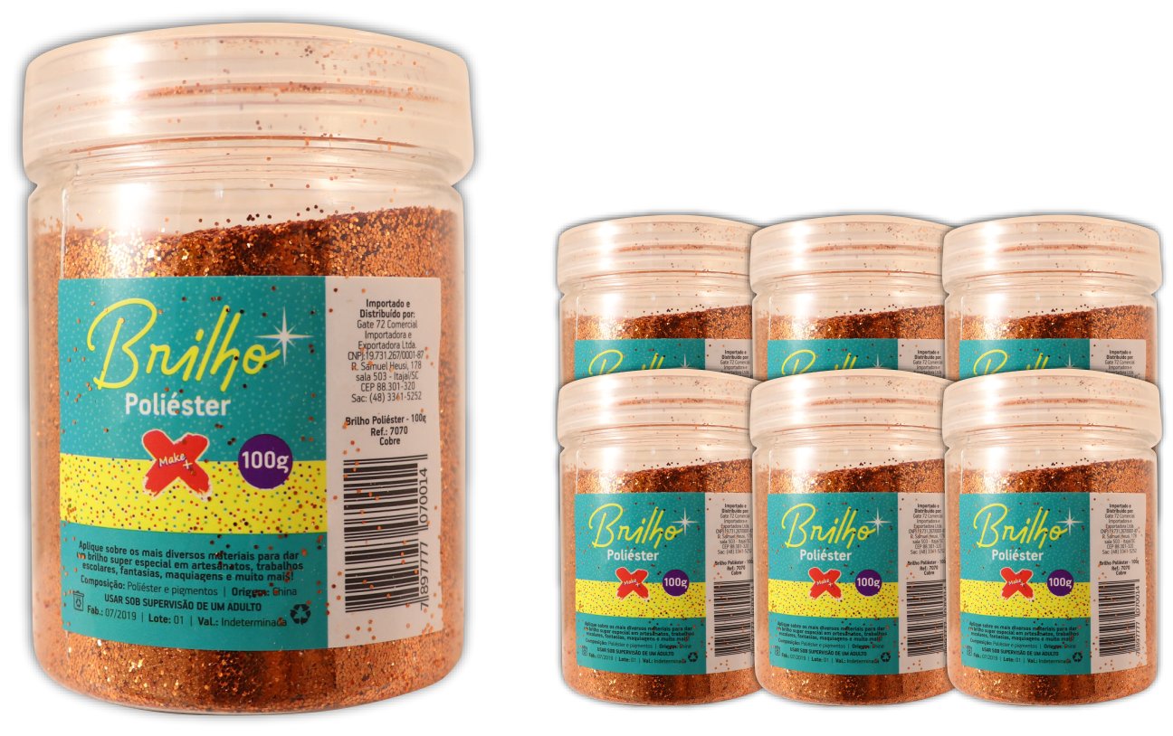 Glitter Poliester Pote 100 grs c/ 6 Cobre