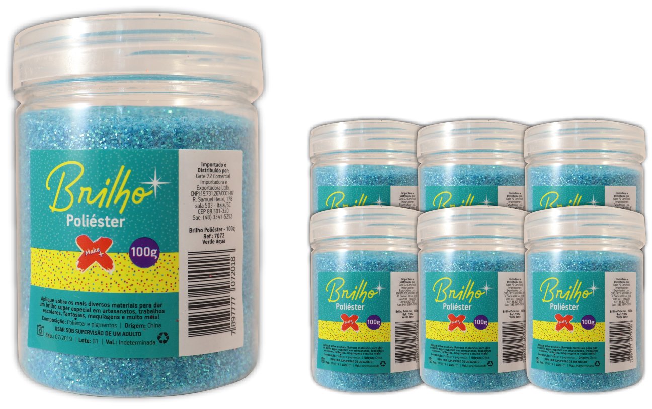 Glitter Poliester Pote 100 grs c/ 6 Verde Agua