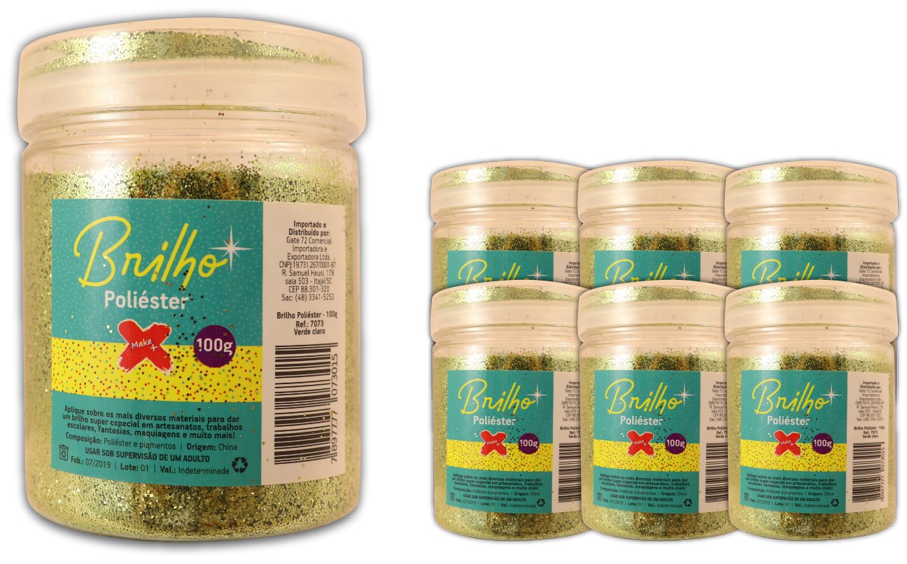 Glitter Poliester Pote 100 grs c/ 6 Verde claro
