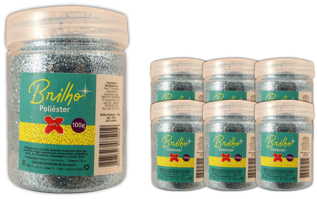 Glitter Poliester Pote 100 grs c/ 6 Azul Celeste