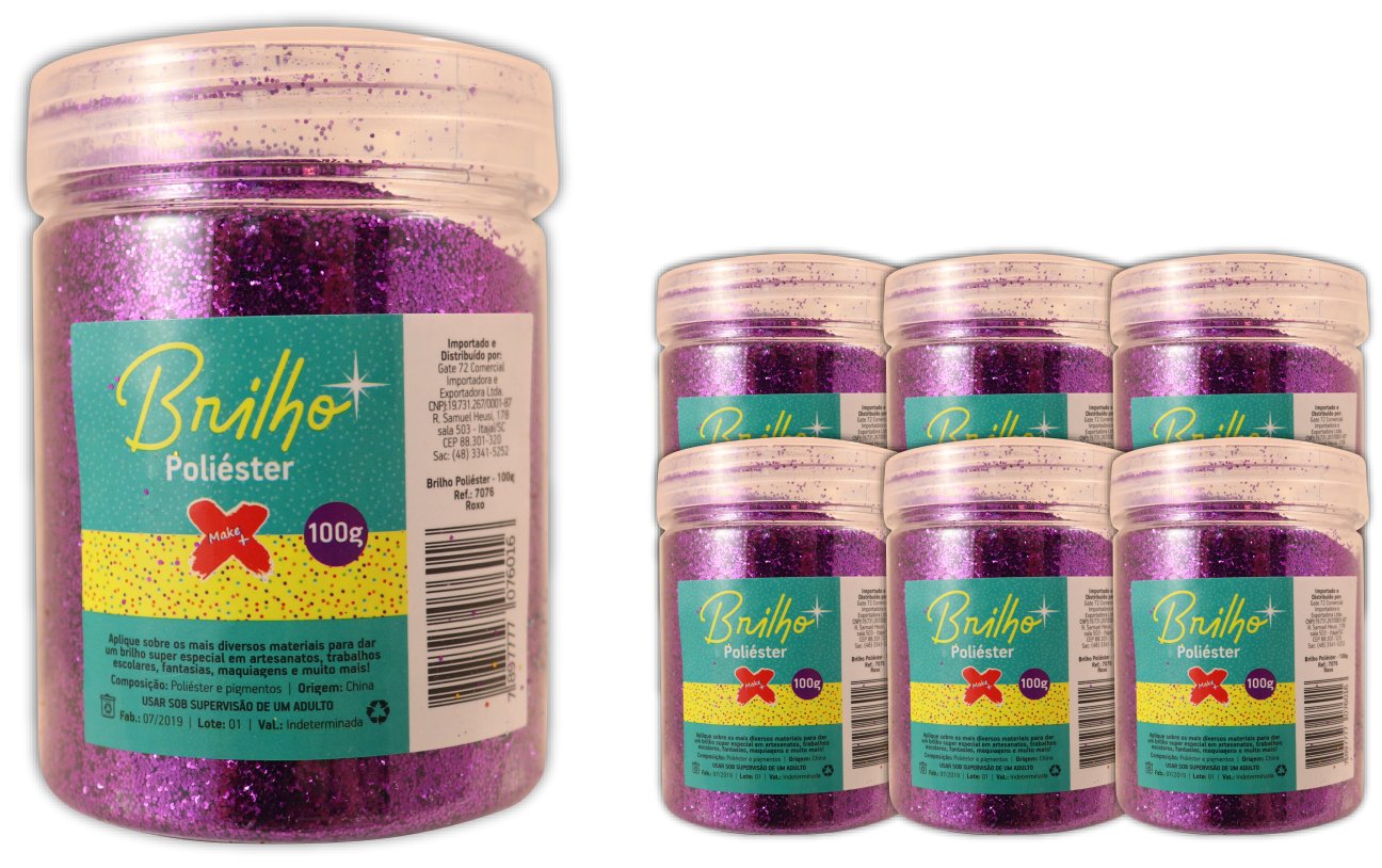 Glitter Poliester Pote 100 grs c/ 6 Roxo