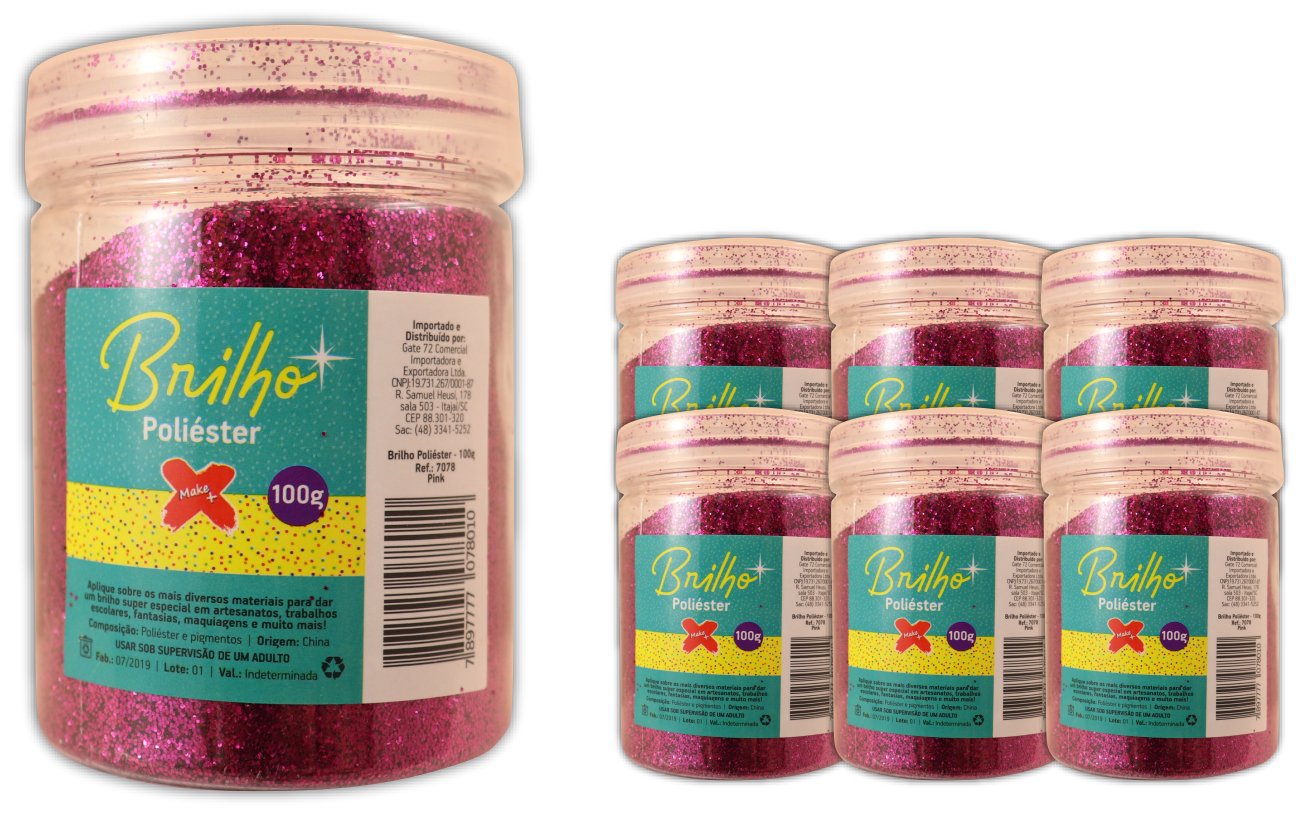 Glitter Poliester Pote 100 grs c/ 6 Pink
