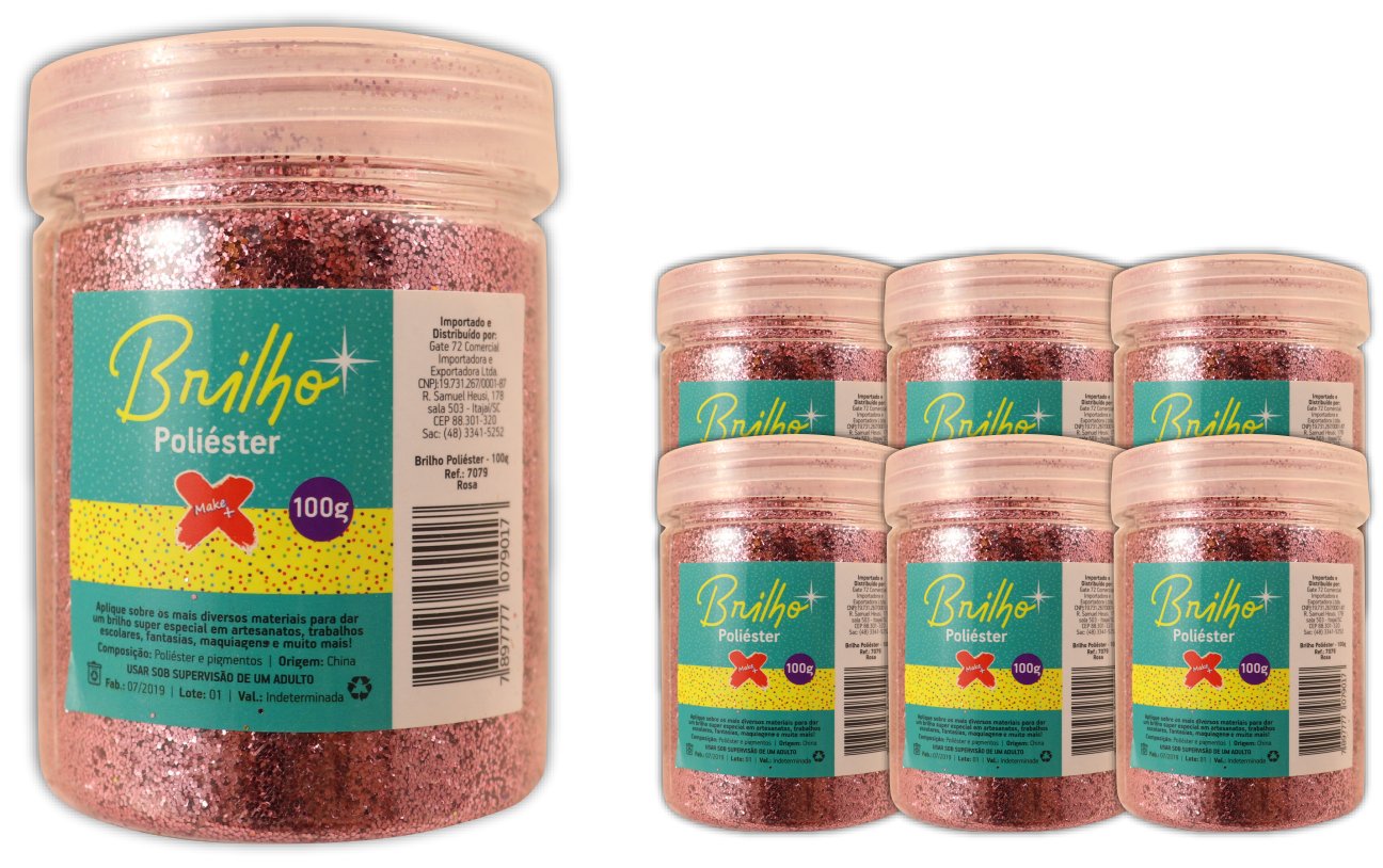 Glitter Poliester Pote 100 grs c/ 6 Rosa