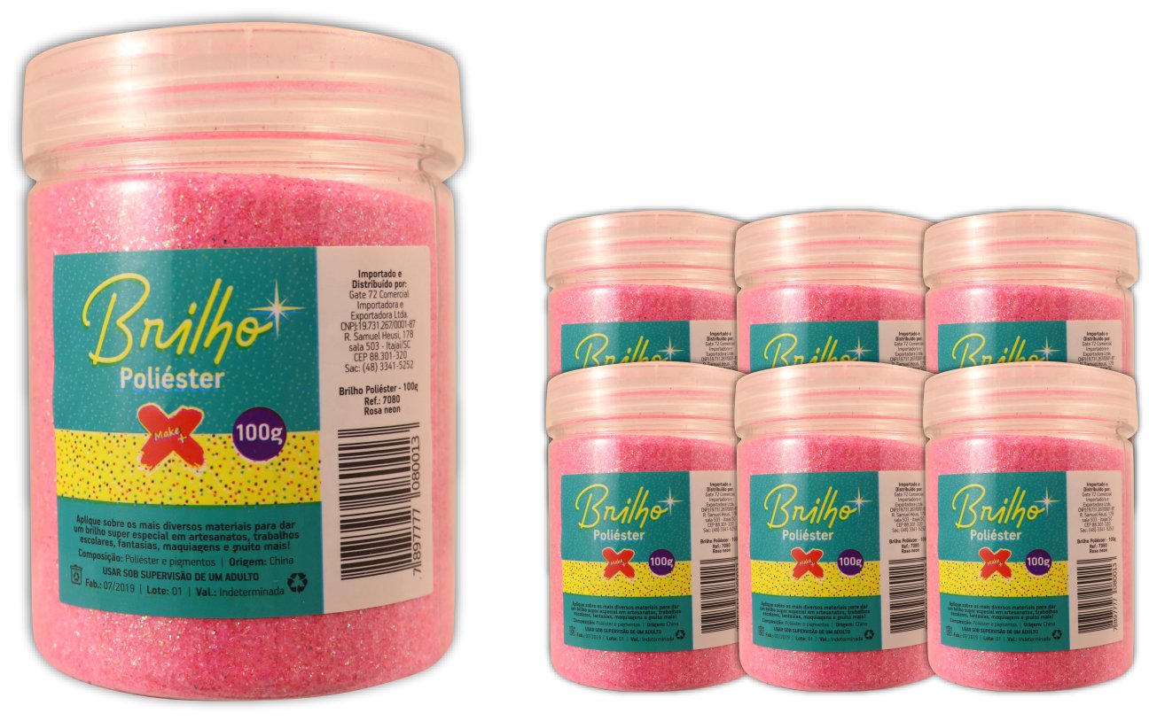 Glitter Poliester Pote 100 grs c/ 6 Rosa neon