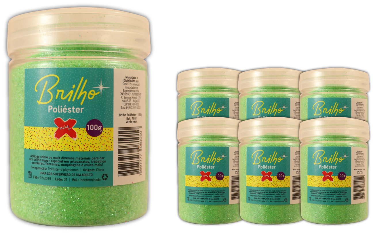 Glitter Poliester Pote 100 grs c/ 6 Verde Neon