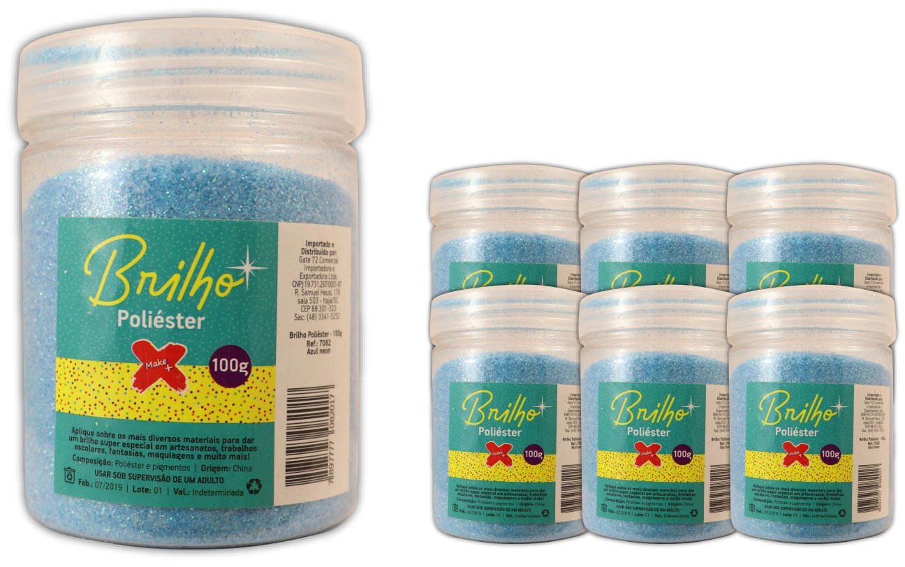 Glitter Poliester Pote 100 grs c/ 6 Azul Neon