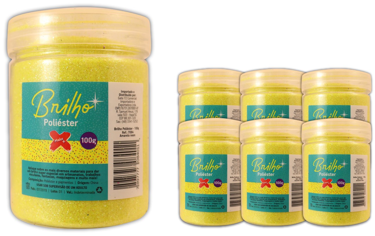 Glitter Poliester Pote 100 grs c/ 6 Amarelo Neon