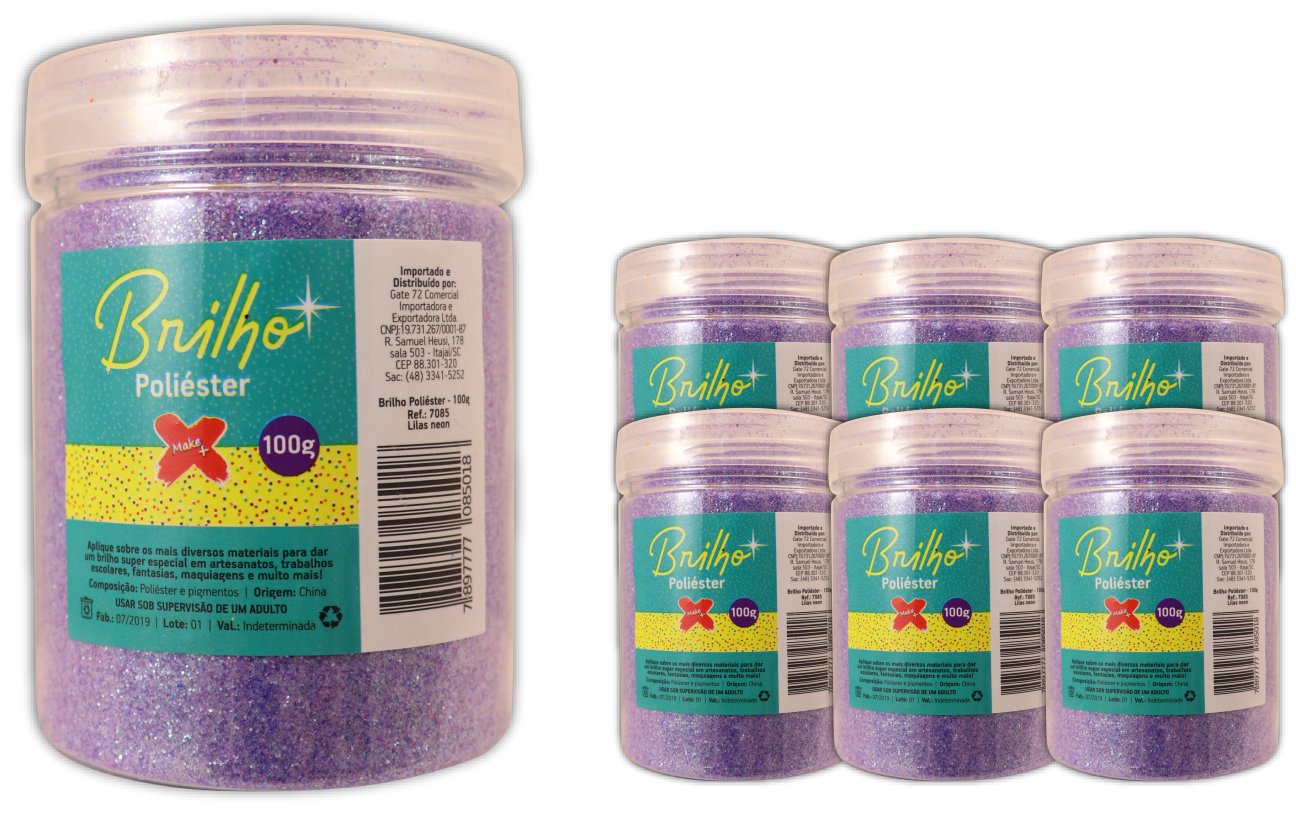 Glitter Poliester Pote 100 grs c/ 6 Lilas neon