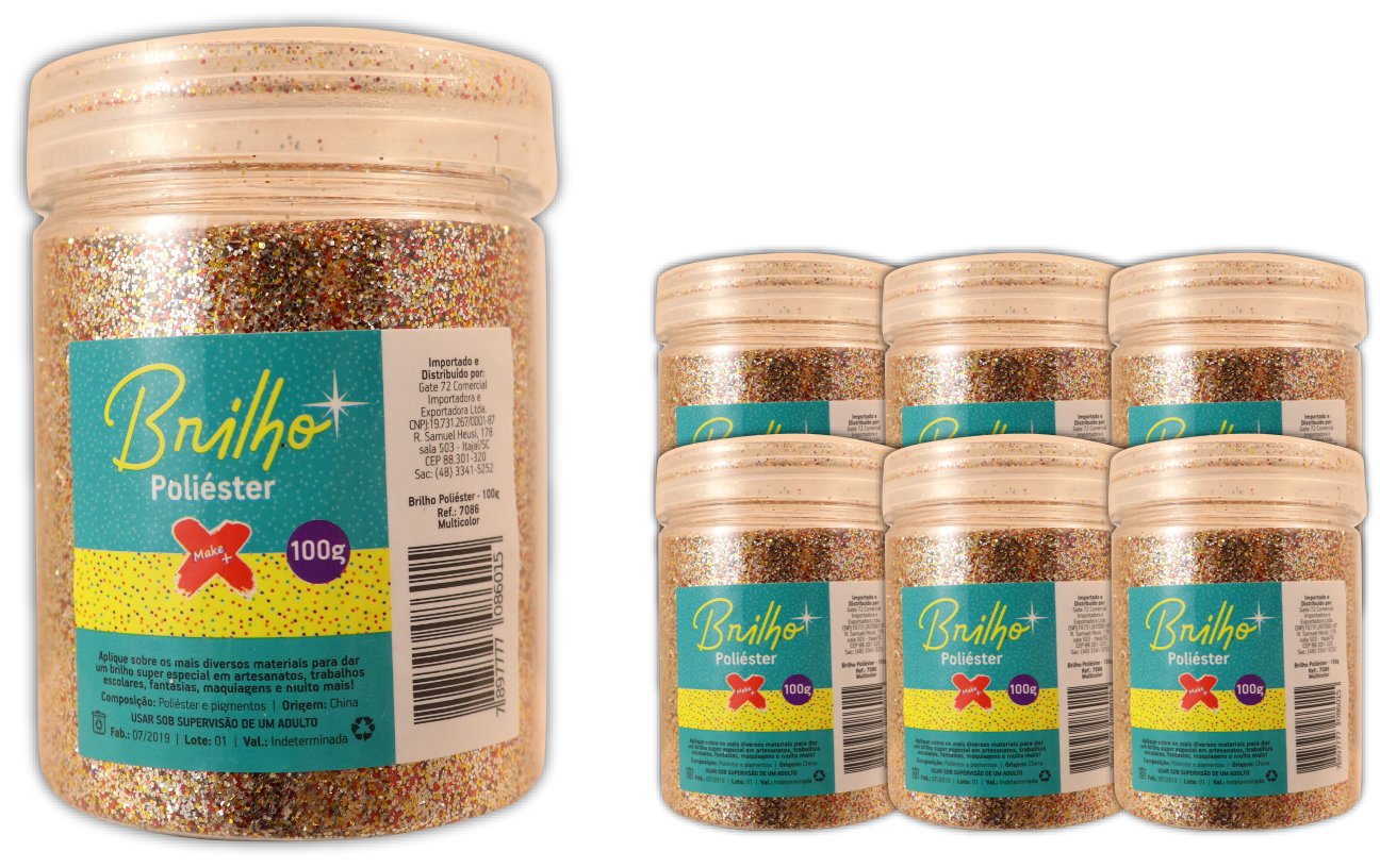 Glitter Poliester Pote 100 grs c/ 6 Multicolor
