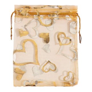 Saco de Organza Estampado 8*10 Dourado Pacote c/ 10