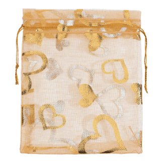 Saco de Organza Estampado 10*15 Dourado Pacote c/ 10