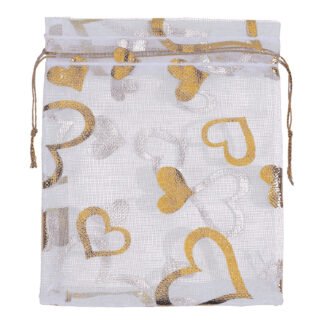 Saco de Organza Estampado 10*15 Prata Pacote c/ 10