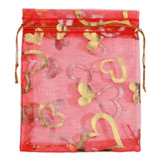 Saco de Organza Estampado 10*15 Vermelho Pacote c/ 10