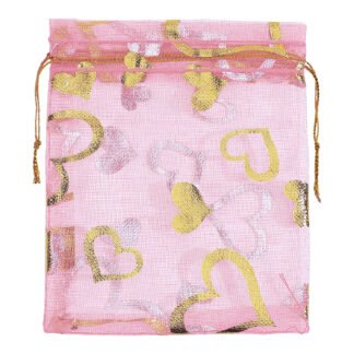 Saco de Organza Estampado 10*15 Rosa Pacote c/ 10