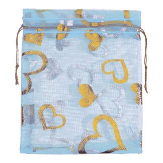 Saco de Organza Estampado 10*15 Azul Pacote c/ 10