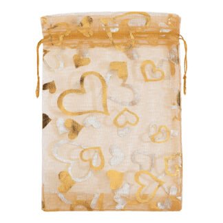 Saco de Organza Estampado 15*18 Dourado Pacote c/ 10