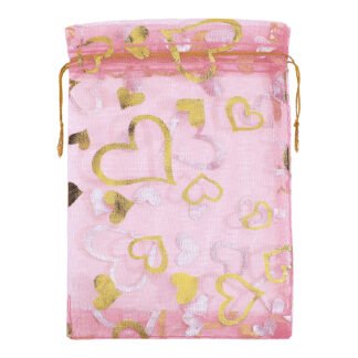 Saco de Organza Estampado 15*18 Rosa Pacote c/ 10