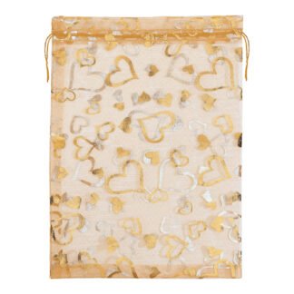 Saco de Organza Estampado 20*30 Dourado Pacote c/ 5
