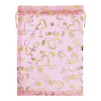 Saco de Organza Estampado 20*30 Rosa Pacote c/ 5