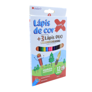 LAPIS 12 CORES + 3 DUO TONS DE PELE MADEIRA