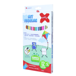 Lapis 12 cores madeira +2 Metalizados Dourado e prata+1 Lapis preto HB +1 Apon+1 borracha