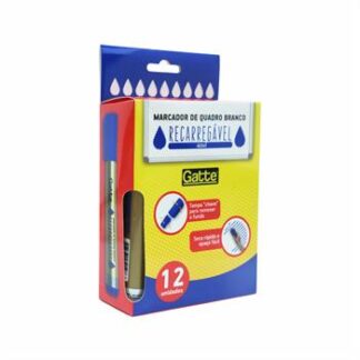 Marcador De Quadro Branco Azul Recarregavel C/ 12 Pcs