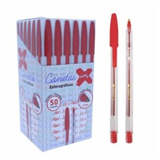 CANETA ESFEROGRÁFICA VERMELHA 1.0MM -COM 50 UNIDADES