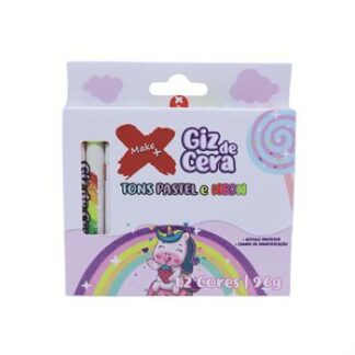 GIZ DE CERA C/ CAPA  12 CORES 6 TONS PASTEL + 6 CORES NEON REDONDO 10X100MM 96GR