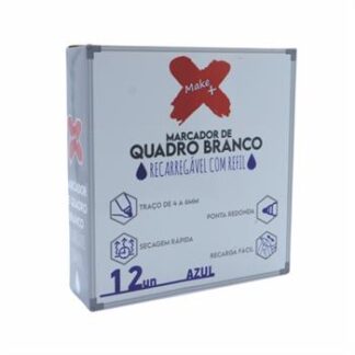 MARCADOR QUADRO BRANCO RECARREGÁVEL COM REFIL AZUL C/ 12UN