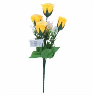 Buquê Botoes De Rosas  c/5 - 30 cm - Branco Toque Acetinado