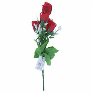 Buquê Botoes De Rosas  C/ 5 - 30 cm - Vermelho Toque Acetinado
