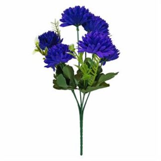 Buquê De Crisântemo  C/ 5 - 30 cm - Azul Toque Acetinado