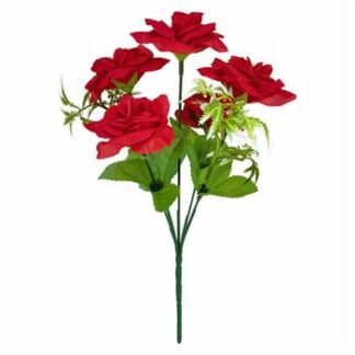 Buquê Rosa Européia  C/ 5 - 30 cm - Vermelho Toque Acetinado
