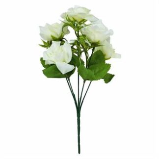 Buquê Rosa Européia  C/ 5 - 30 cm - Branco Toque Acetinado