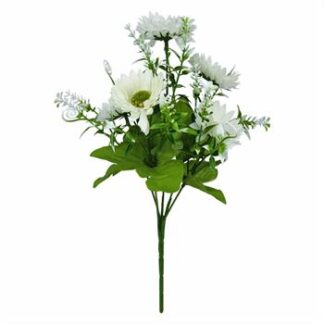 Buquê Crisântemo Oriental  C/ 5 - 28 cm - Branco Toque Acetinado