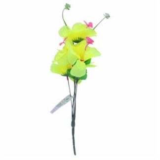 Buquê De Hibisco Com Borboleta  C/ 5 - 30 cm - Amarelo Toque Acetinado